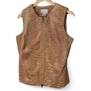 Jordan Faux Fur Tan Animal Print Sleeveless Zip Vest Small